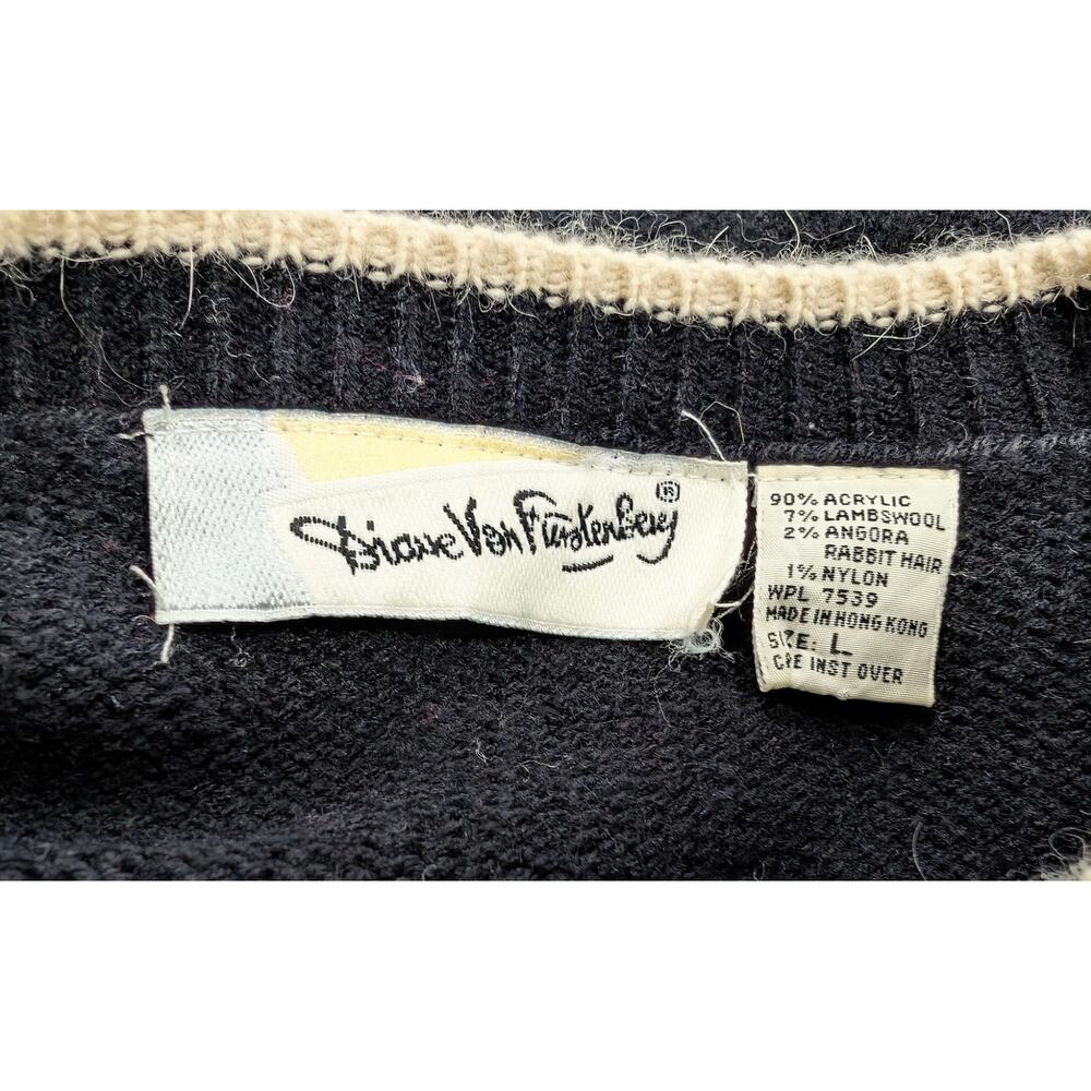 Vintage 80s Sweater Cats Colorful Black Diane Von Furstenberg Women's Size L - Picture 9 of 10